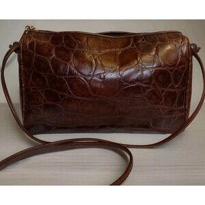Vintage Genuine Leather Brown Bag Crocodile Embossed Crossbody Shoulder Bag